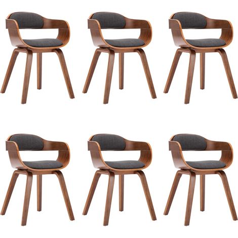 Chaises à manger  Chaise de cuisine lot de 6 gris foncé tissu et bois courbé (1/5)