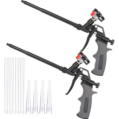 Pistolet mousse expansive professionnel en métal – Pistolet mousse PU facile à nettoyer, précis et anti-goutte, idéal pour isolation, remplissage et étanchéité (lot de 2,gris)