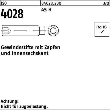 ISO 4028 Gewindestifte mit Zapfen & Innensechskant 45 H M 10 x 45 S 100 Stk (1/2)