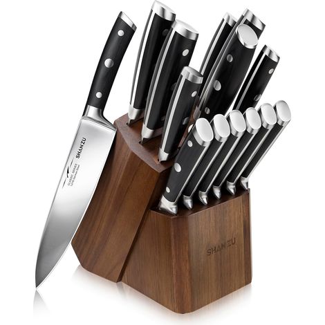 Ensemble de Couteaux de Cuisine avec Bloc, Set de 14 Couteaux de Chef Allemands avec Affûteur Fusil à Aiguiser (1/5)