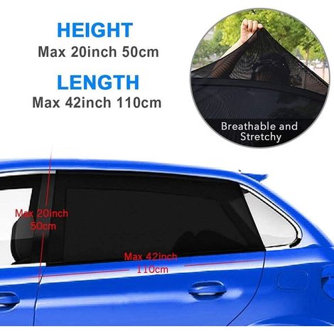 Pare-soleil pour vitres latérales de voiture (lot de 2), filet anti-UV, protège enfants/bébés/adultes/animaux - 107 cm x 51 cm, compatible avec 98 % des voitures (1/4)