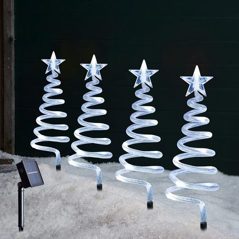Lot de 4 lampes en spirale pour sapin de Noël - 40 LED - Décoration d'extérieur - Pour chemin, cour, pelouse, jardin, paysage - (blanc froid) (1/4)