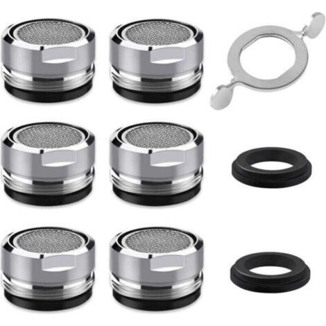 Mousseur Robinet M24, 6 Pièces Aerateur Robinet Economie Eau Avec Filtre en Acier Inoxydable et ABS, comprendre 8 joints et 1 clé à Mousseur chromée pour Robinet Lavabo de Salle de Bain et Cui (1/4)