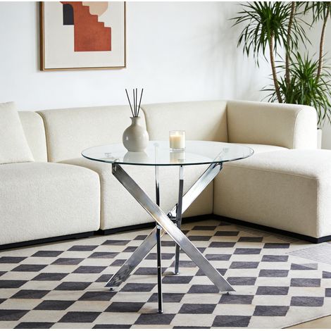 Tavolo da pranzo rotondo in vetro temperato e metallo argentato 80 x 80 x 75 cm (1/5)