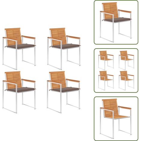 The Living Store Chaises de jardin lot de 4 avec coussins Bois d'acacia massif - Chaise de jardin en bois (1/5)
