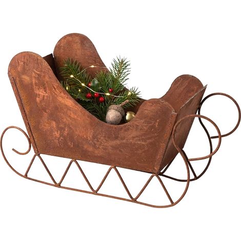 Metall Rost Weihnachtsschlitten für Außen und Innen - 36 x 20 cm - Miniatur Dekoschlitten mit Edelrost