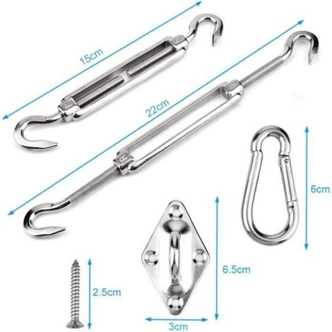 Kit de Fixation Voile d'Ombrage Acier Inoxydable Kit Accessoires de Fixation de Matériel pour Voile d'Ombrage Triangulaire (1/4)