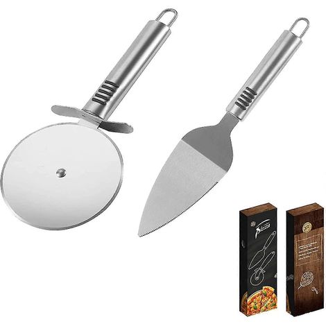 Pizzaschneider, Pizzaschneider aus Edelstahl, 2er-Set Pizzaschneider, Kuchenschneider, Klinge, Pizzaschneider-Set, 2-in-1-Pizzaschneider-Set (1/3)