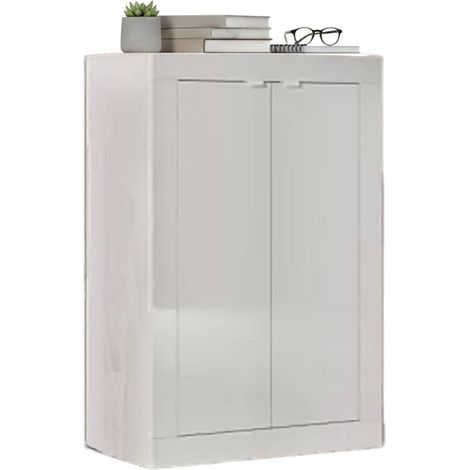 Dmora - Armadio multiuso 2 ante Bienvenu, Mobile multifunzionale, Mobiletto scarpiera, Guardaroba porta scarpe, Made in Italy, 78x35 h113 cm, Bianco