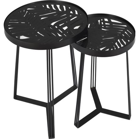 SOVA - Tables Gigognes Noires Motif Feuilles (1/5)
