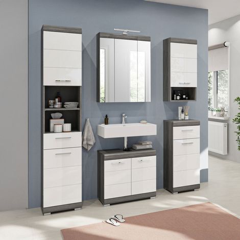 Ensemble 5 meubles de salle de bain + lampe anthracite et blanc - ORIE