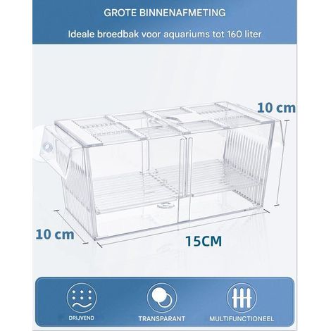 Ynkkvre - Aquarium d'élevage en acrylique – Aquarium transparent à 3 compartiments – Bassin flottant pour alevins et bassin d'isolement – Avec séparateurs amovibles et ventouses (1/5)