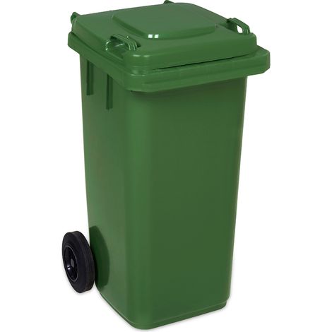 Vivol – Poubelle d'extérieur 120 litres – Container vert en acier et polyéthylène haute densité – Résistant aux UV et aux intempéries