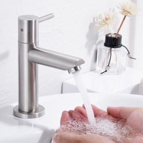 Robinet Cascade avec Haut Bec Mitigeur Lavabo Haut Mono-trou Robinetterie Lave-mains avec Levier Unique en Cuivre Mélangeur l'Eau Chaude et Froide pour Salle de Bain (1/5)