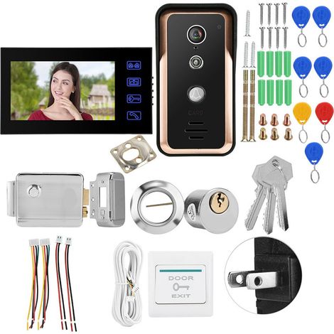 Moniteur RFID IR Caméra 7 pouces Visiophone Filaire avec Serrure Électrique 100-240V (Version US) (1/5)