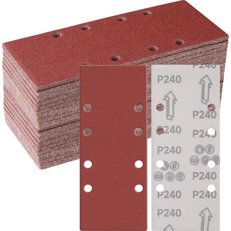 50 Pièces Papier a Poncer, 93 X 230mm Feuilles Abrasives 240 Grains Abrasives Papier pour Ponceuse Vibrante Polir et Enlever La Rouille (1/5)
