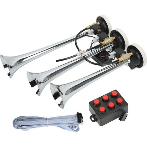 3-Trumpet 6-Tune Chrome Air Horn 305/342/385x79mm DC12V/24V for Club Cars, Trucks, Yachts (1/3)