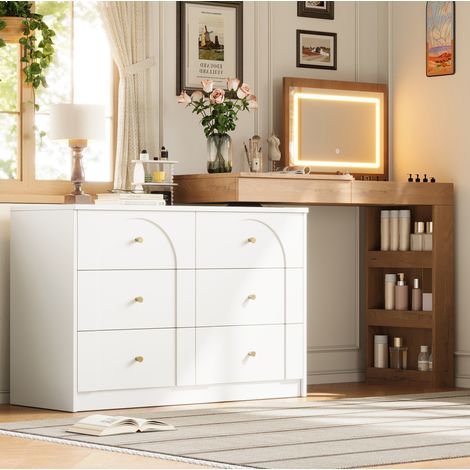 Tocador 105/40/80 cm blanco y efecto madera con LED, giratorio y con gran espacio de almacenamiento (1/5)