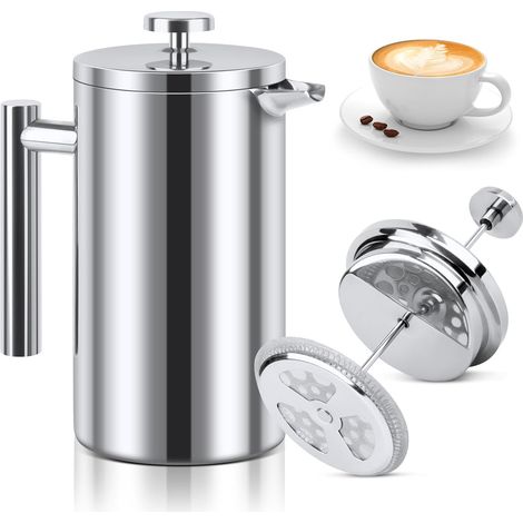 French Press Coffee Maker, 1000ml Stainless Steel, Double Wall Insulated, French Press Coffee Maker for Home, Camping and Office (1/5)