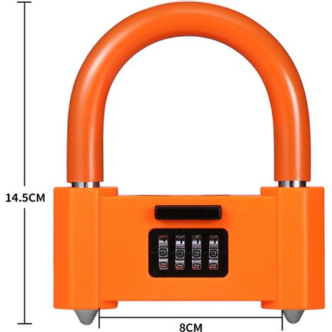 Serrure de porte vitrée en forme de U, grande taille, pour la maison ou un magasin, avec code antivol pour double porte, orange, 145 mm (1/5)