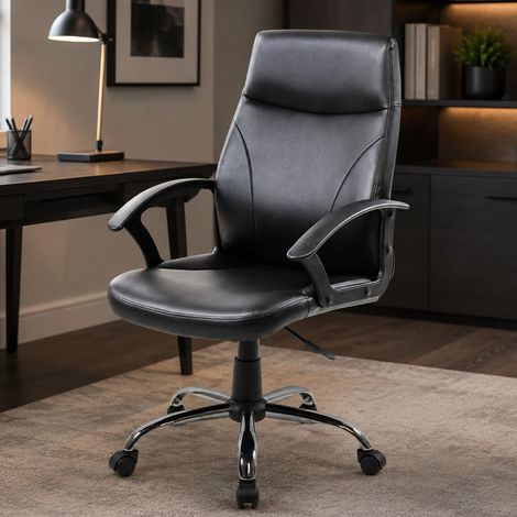 Sedia con ruote Triangolo, Poltrona direzionale con braccioli, Sedia ergonomica da ufficio, Nero, 60x59h100/110 cm (1/4)