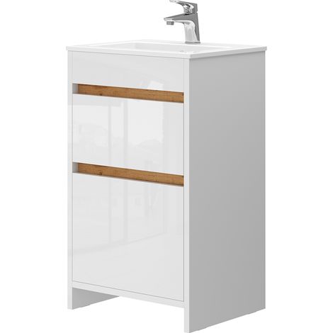 Badmöbel-Set Detmold, Weiß, 2 Teile, mit Waschbecken und 2 Schubladen, Vicco