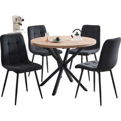 Set da pranzo con tavolo rotondo, stile moderno minimalista, nero (1/2)