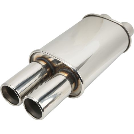 Silencieux Échappement Auto 63mm/2.5 Pouces Double Entrée Sortie Ovale Central Acier Inoxydable Poli Accessoire Universel (1/5)