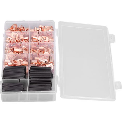 Set de 260 cosses à sertir en cuivre, bagues terminales AWG 4-6-8-10-12, avec gaine thermorétractable, kit complet pour bricolage et installation électrique. (1/5)