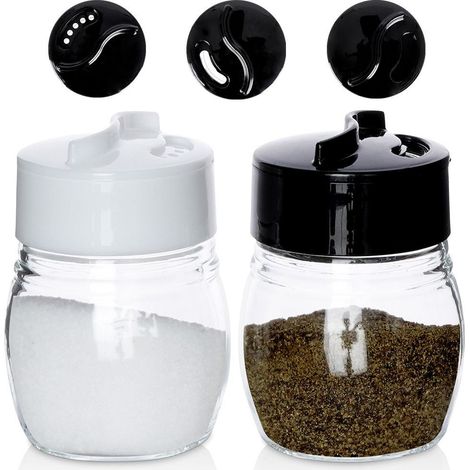 Glass salt and pepper shakers with adjustable openings (1/5)