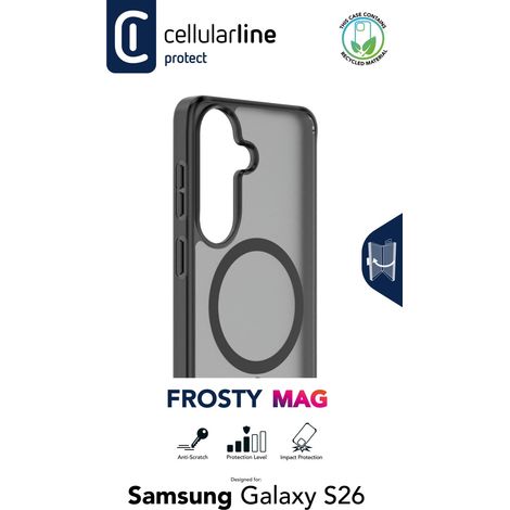 Cellularline FROSTY MAG - Galaxy S26 Funda semitransparente con acabado mate y bordes de color, compatible con el ecosistema Qi2 y accesorios magnéticos para Samsung. (1/2)