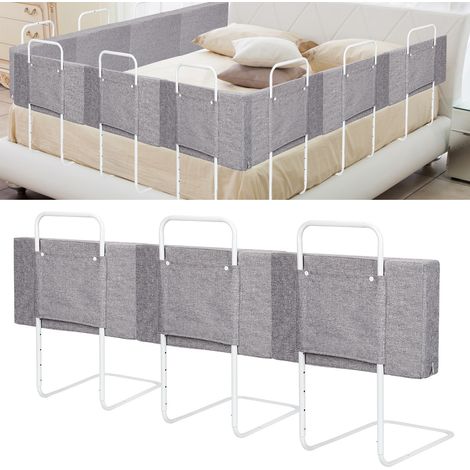 Jiubiaz Set da 3 sponda letto bambini 50 cm, protezione anticaduta regolabile, lino (1/5)