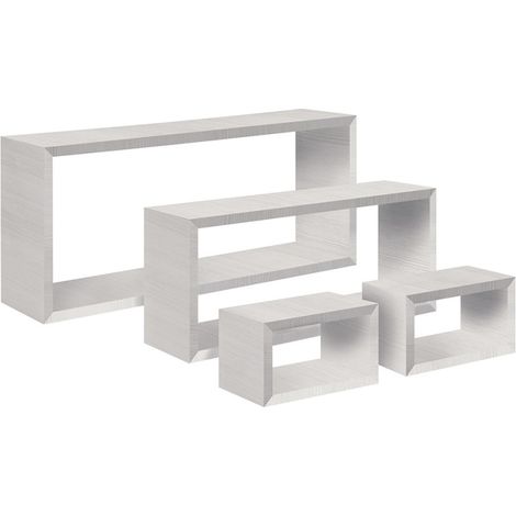 Mensola da parete scaffale cubo set 4 pezzi rovere sbiancato salotto camera soggiorno moderno Merlino (1/4)
