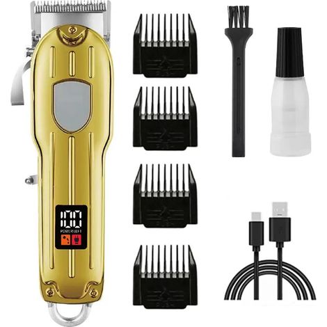 Nouvelle tondeuse à cheveux électrique avec lames en acier inoxydable et écran numérique LCD modèle rechargeable de qualité professionnelle.-DELKEVIC (1/5)
