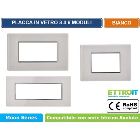 ETTROIT AN84301 Placca 3P in vetro Serie Moon 3P Colore Bianco Compatibile Con Bticino Axolute (1/4)