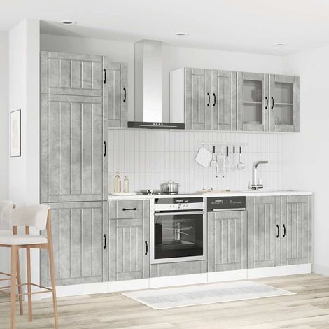 vidaXL Ensemble de 8 meubles de cuisine "Lucca" en bois d'ingénierie gris béton (1/5)