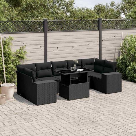 vidaXL Salon de jardin 8 pcs avec coussins noir résine tressée (1/5)