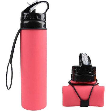 Pinke, faltbare Silikon-Trinkflasche, 600 ml, ideal für Fahrräder
