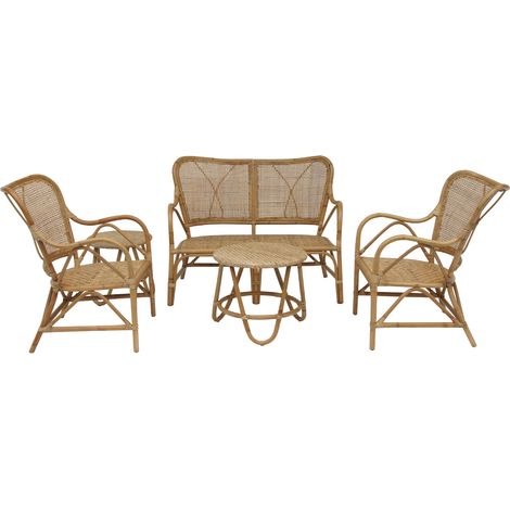 Chillvert – Ensemble de salon de jardin 4 places – Canapé 108x72x85 cm en rotin naturel – 2 chaises et 2 tables d'appoint – Style cannage boho-chic (1/5)