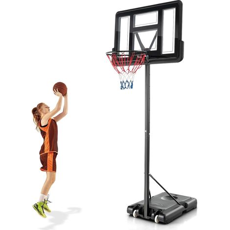 GOPLUS Panier de Basket-Ball Réglable en Hauteur 130 cm-305 cm, Panier de Basket-Ball avec Panneau Arrière 24cm, Roues et Base Remplissable, Basket-Ball Extérieur Intérieur (1/5)
