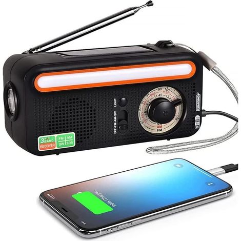 Filiyano – lampe torche LED – Radio solaire 2000 MAH, radio NOAA/AM/FM avec lampe torche LED, alerte ouragan automatique (noire) (1/5)