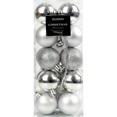 Lot de 20 boules de Noël en plastique argenté, 4 cm (1/3)