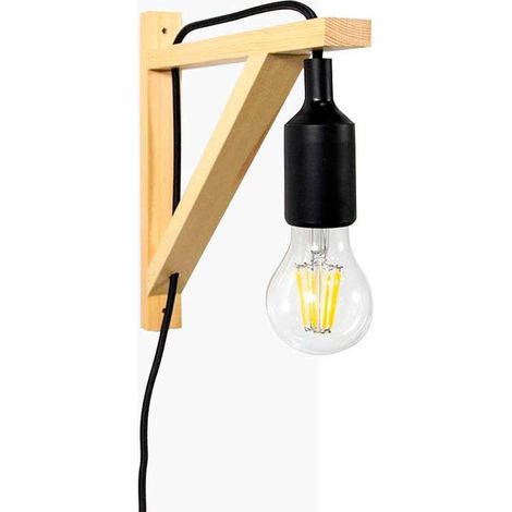 Aplique De Pared Nórdico "YOJO" -Escuadra De Madera Y Colgante - Negro