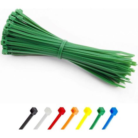Lot de 100 attaches de câble vertes 3 x 150 mm, autobloquantes et de sécurité, attaches en nylon de 20 cm (8 pouces). (1/4)
