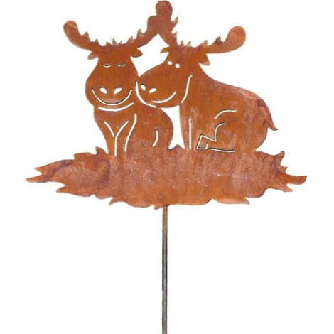 Piquets de Jardin Élan Décoration de Noël en Métal Patiné Aspect Rouille Lot de 2 - PANGIVO (1/4)