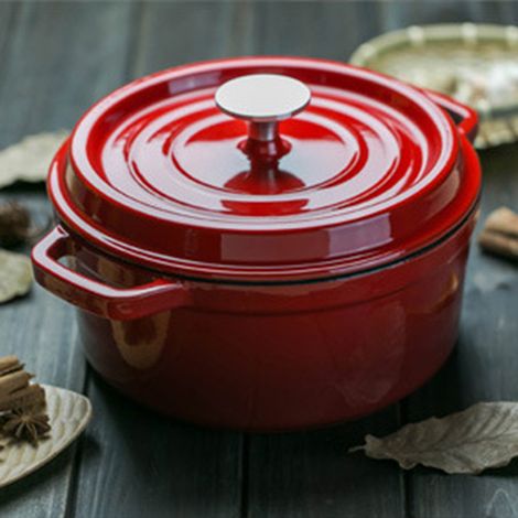 Marmite en fonte émaillée avec couvercle et double poignée, rouge, 24 cm.