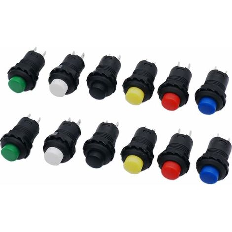 12 pièces 12mm bouton poussoir momentané bouton poussoir SPST NO 3A 125VAC 1.5A 250VAC réinitialiser 6 couleurs M-DS-427-6C, Ensoleillé (1/3)