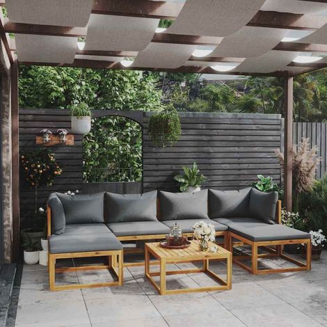 vidaXL Muebles de jardín 7 pzas cojines madera maciza de acacia (1/5)