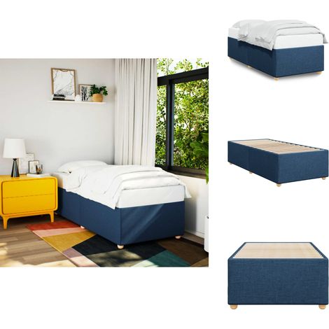 Bettgestell ohne Matratze Blau 90x190 cm Stoff - Bettes - Einzelbetten - Blau - Bettwäsche - Lattenrost (1/5)