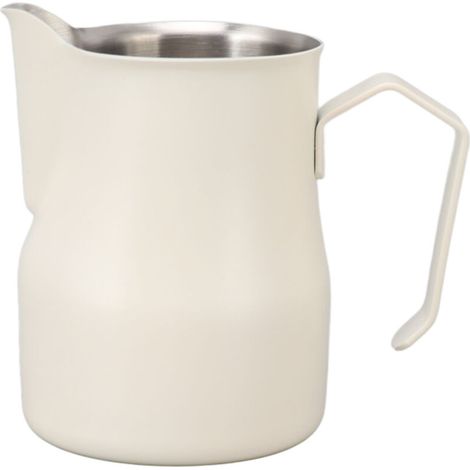 Pichet à lait en acier inoxydable, bec verseur, tasse à café et tasse à latte, convient pour une utilisation au bureau et à la maison (blanc mat 350 ml). (1/5)